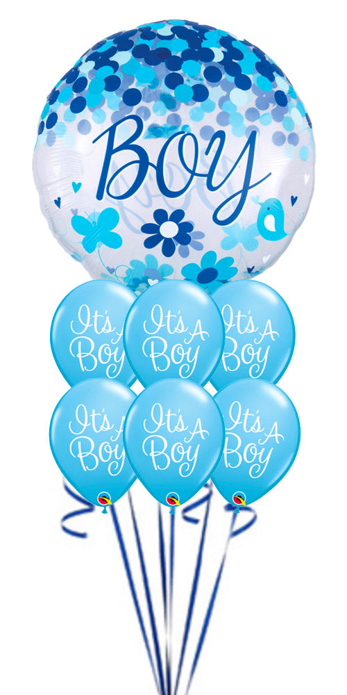 Jumbo Baby Boy Confetti Classy Script Balloon Bouquet