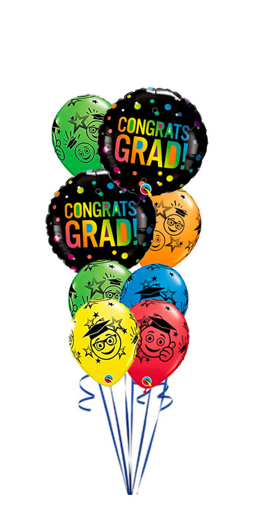 Congratulations Grad Ombre Dots Colorful Smiley Balloon Bouquet