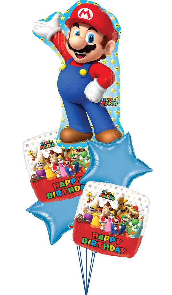 Mario Bros Birthday Balloons Chrome Star Balloon Bouquet