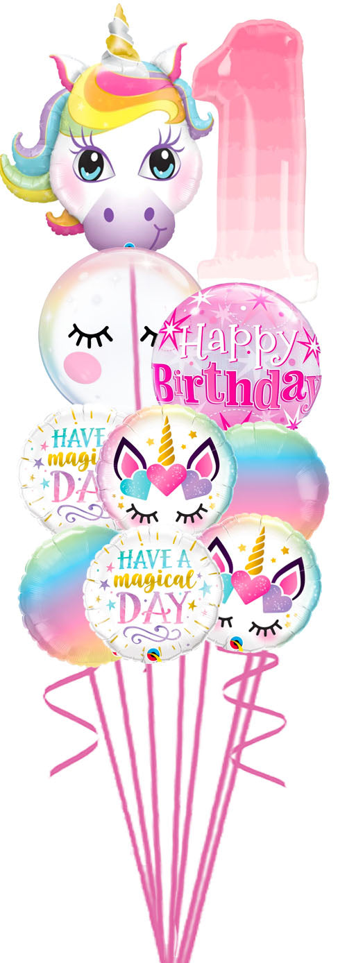 Any Number Magical Day Unicorn Eyelashes 1st Birthday Pink Ombre Big Bouquet - (NO OMBRE NUMBER Available)