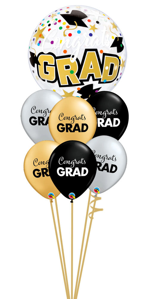 Congrats Grad Stars & Dots Bubble Bouquet Witrh Weight