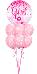 Jumbo Baby Girl Confetti Classy Script Balloon Bouquet
