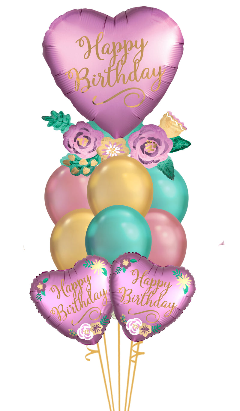 Birthday Satin Hearts and Chrome Balloon Bouquet