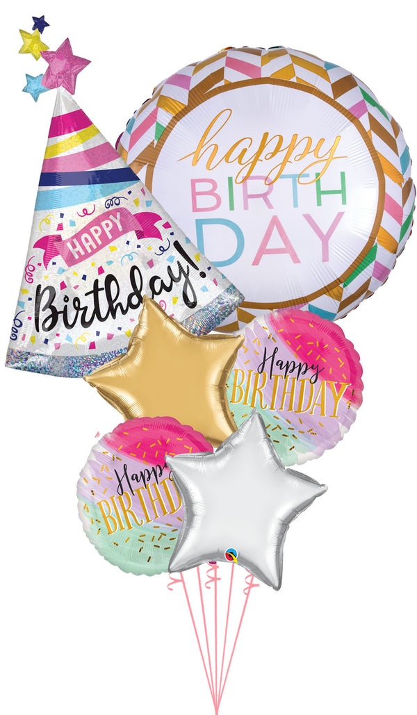 Holographic Happy Birthday Sparkle Banner Pastel Celebration Bou