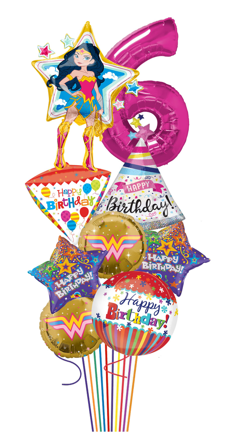 One Number Wonder Woman Super Hero Birthday Big Balloon Bouquet