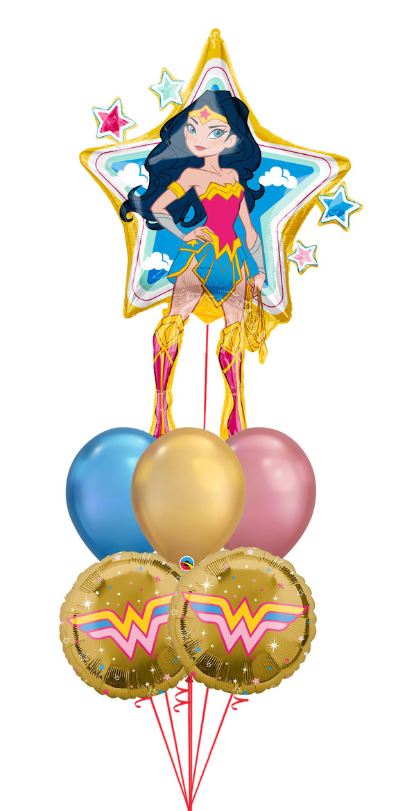 Wonder Woman and Chrome Latex Super Hero Balloon Bouquet