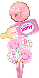Baby Girl Pink Girl  Bottle Smiley Balloon Bouquet