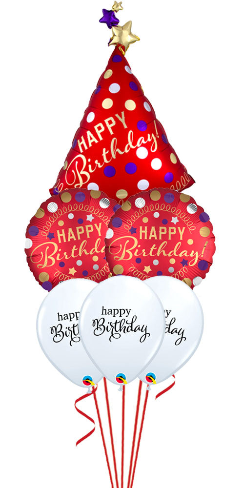 Red Party Hat Satin Simply Birthday Balloon Bouquet With weight