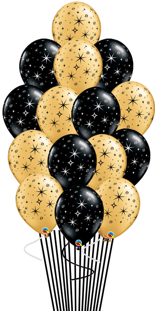 Gold and Black Sparkles Balloons Bouquet