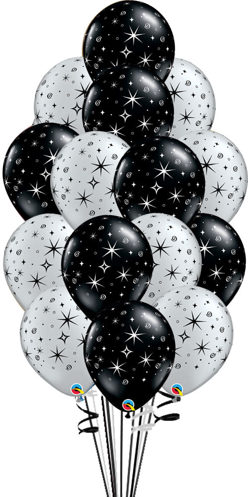 15pcs Black & Silver Sparkles Balloon Bouquet  With Weight