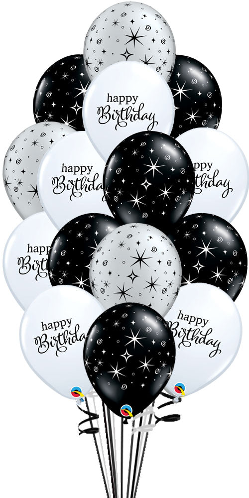 Silver, Black Sparkles Simply Happy Birtrhday 15pcs with Weight