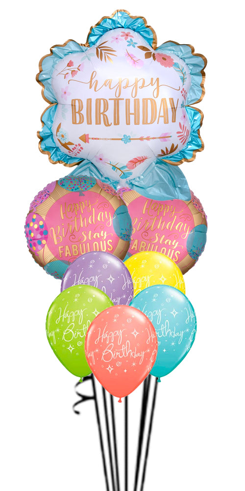 Boho Happy Bday Stay FabuLous Sparkle Balloon Bouquet