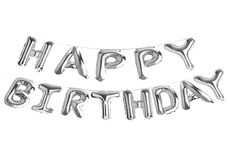 Silver Happy Birthday Foil Balloons Banner Air-Filled NO HELIUM / NON-FLYING