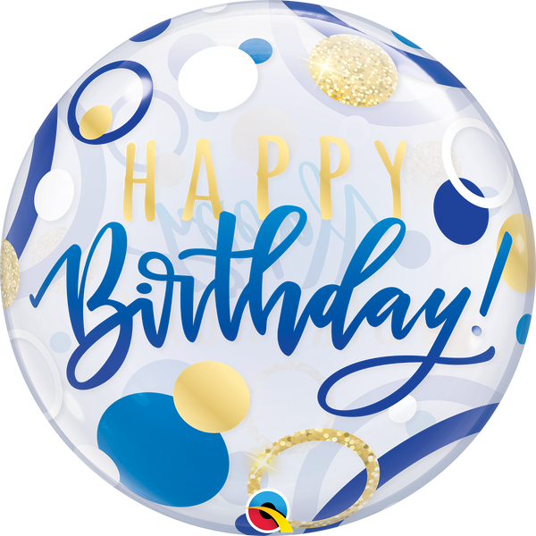 Blue & Gold Dots Bubbles Birthday Balloon.