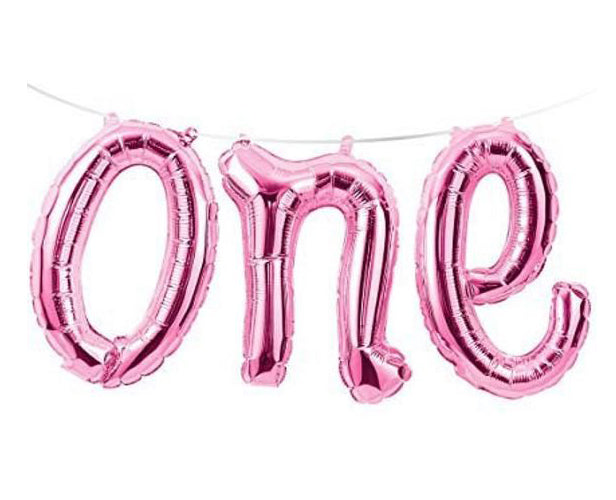 Script ONE PINK Air-Filled Foil Balloon Air-Filled NO HELIUM / NON-FLYING