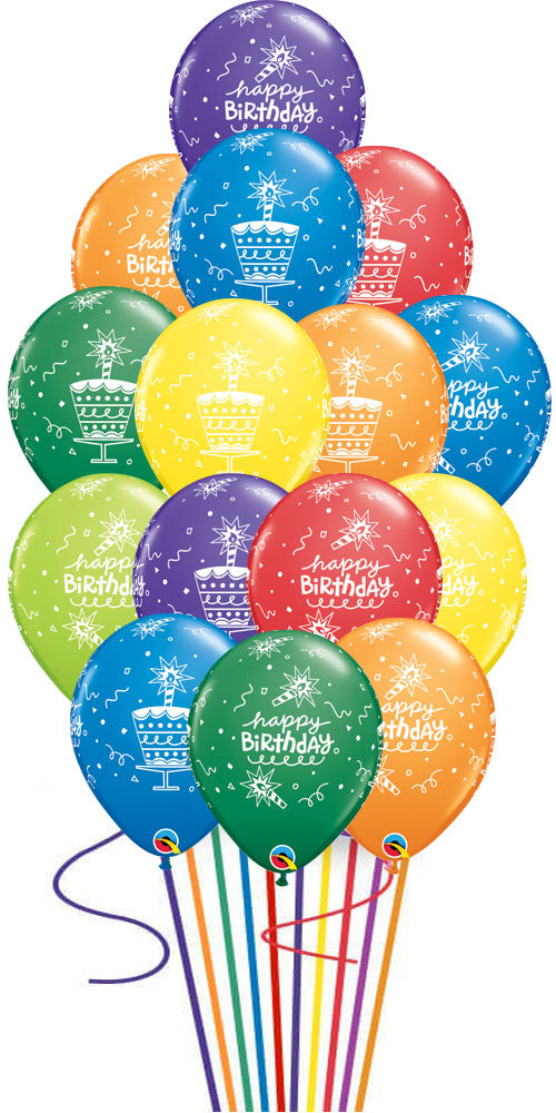 Happy Birthday Candle Cakes design  Balloon Bouquet -15 pcs.