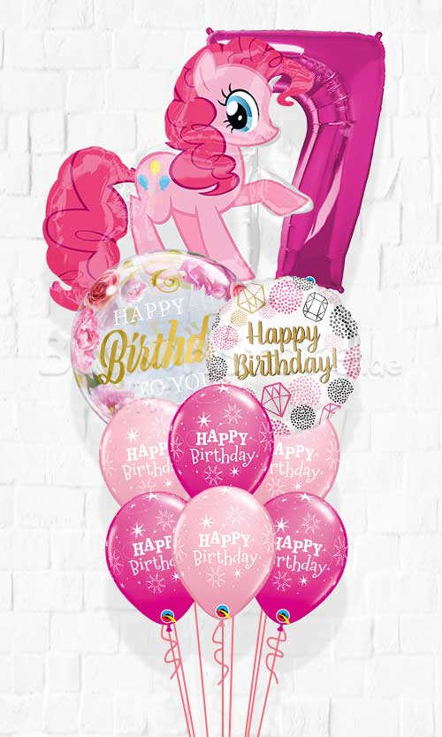 Any Number My Lil' Pony Pinkie Pie Pink Bubble Peonies Birthday Big Balloon Bouquet