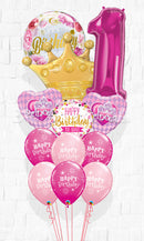 Golden Crown and Princess Tiara 1st Birthday Pink Big Bouquet