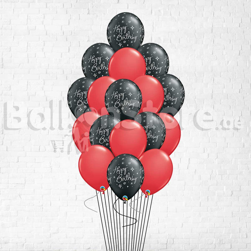 15Pcs Elegant Black Sparkle Birthday Red Balloon Bouquet With Weight