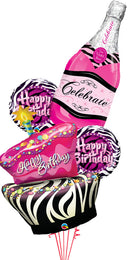Celebrate Pink Bubbly Birthday Funky Zebra Balloons Bouquet