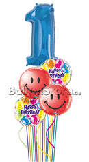 Any Single Number with Happy Birthday Balloons and Smiley