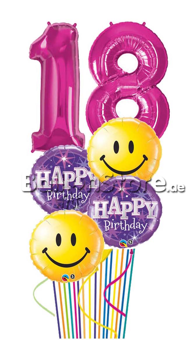 Any 2 Number Happy Birthday Balloons with Smiley.