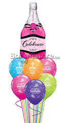 Celebrate Pink Bubbly Wine Birthday Cake & Candle Balloon Bouquet