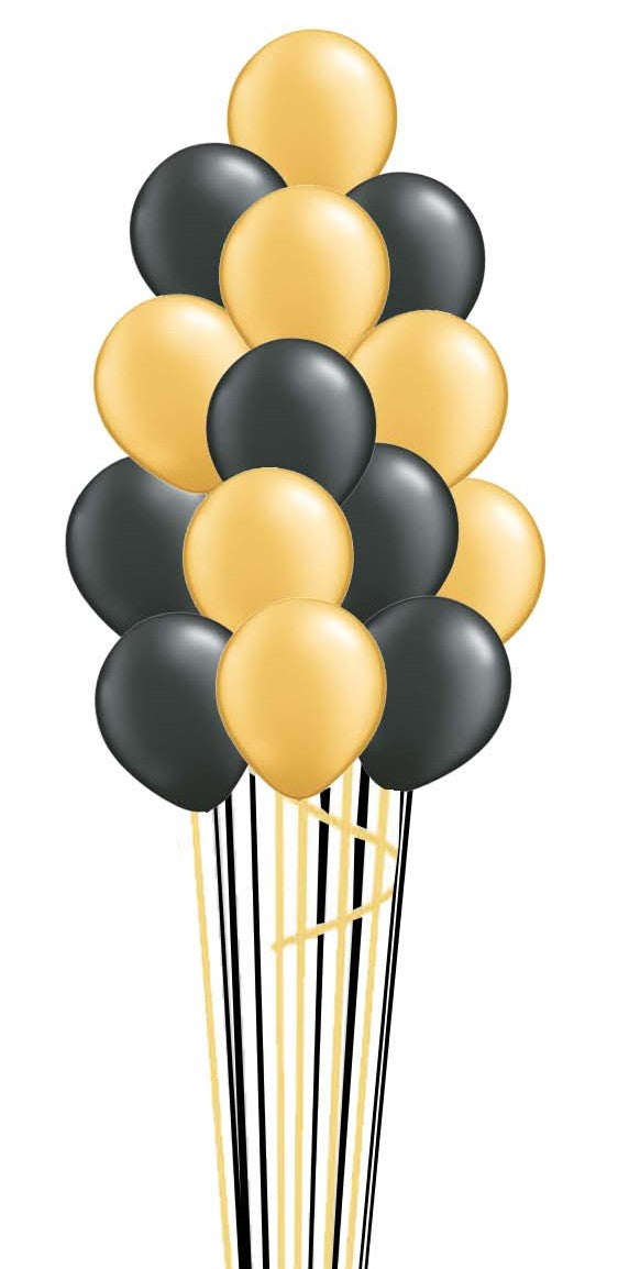 Metallic Gold & Black Balloon Bouquet- 15 pcs. with weight