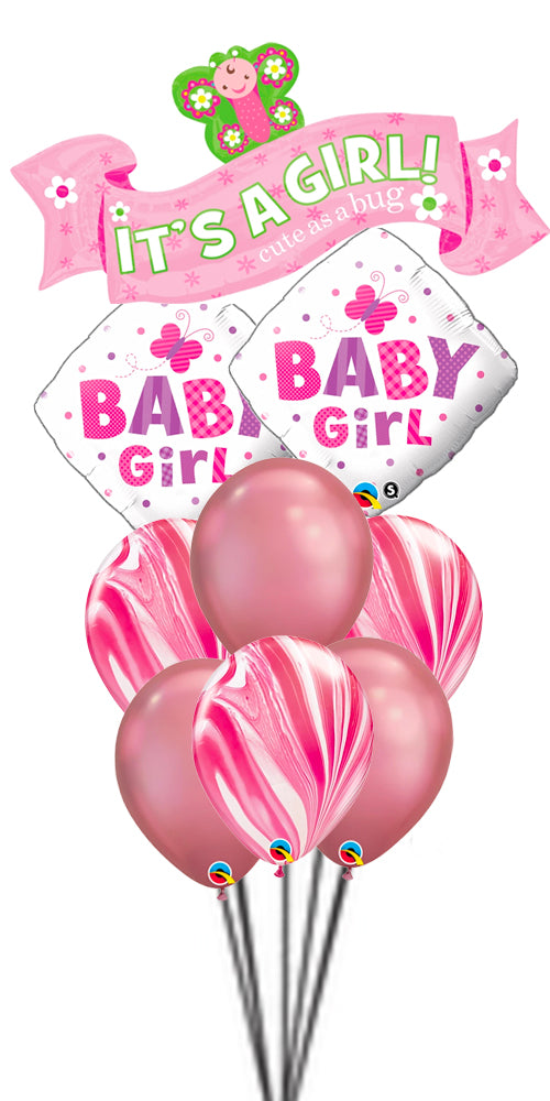 New It's A Girl Agate Chrome Balloons Bouquet