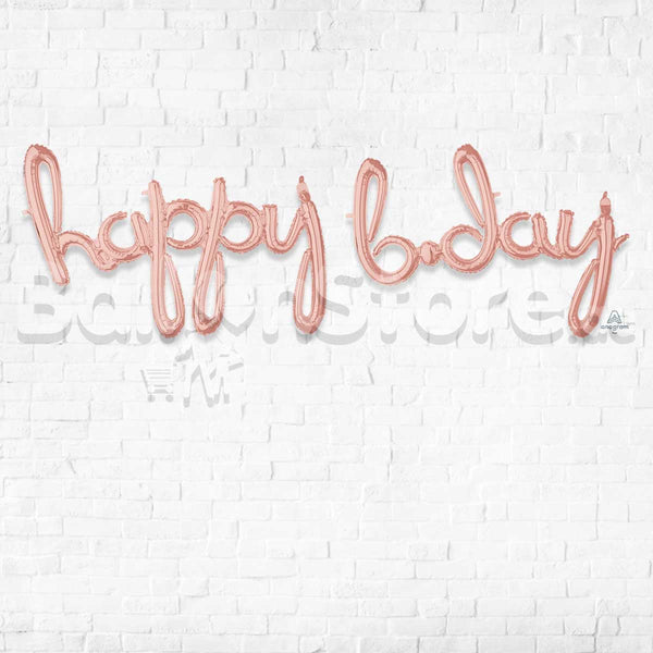 Script happy b-day RoseGold Air-Filled Foil Balloon Banner Air-Filled - NON FLYING