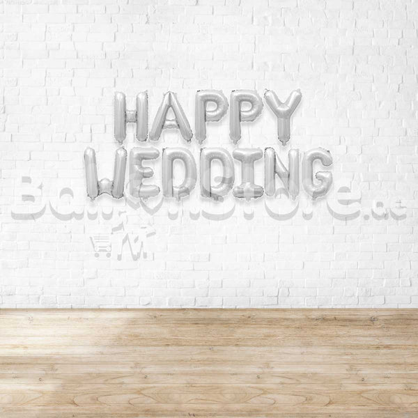 16" Happy Wedding Silver Alphabet Foil Balloons Banner - - Air-Filled - NON FLYING / NO HELIUM
