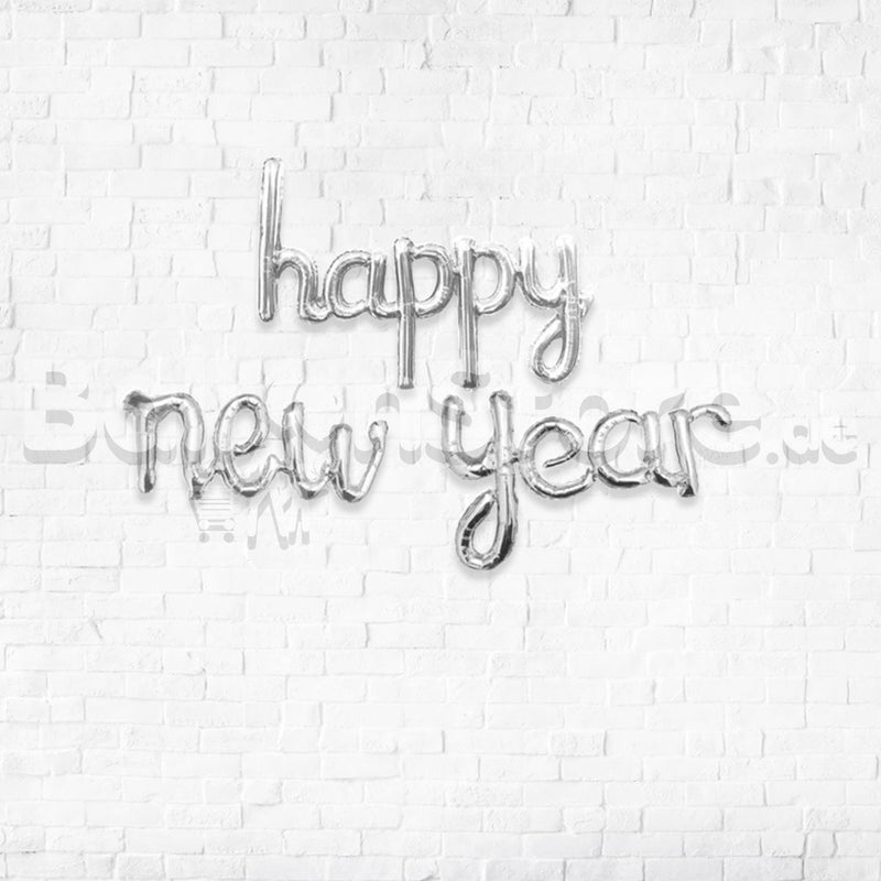 SMALL Script Happy New Year Silver Air-Filled Foil Balloon Banner Air-Filled - NON FLYING