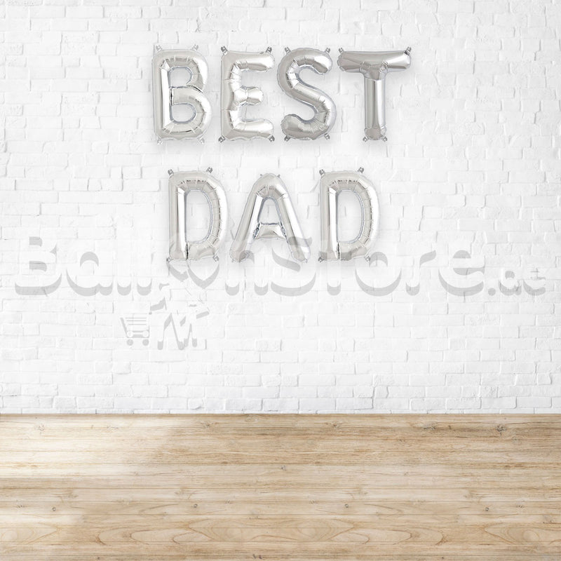 16" BEST DAD Alphabet Foil Balloons Banner - SILVER - Air-Filled - NON FLYING / NO HELIUM