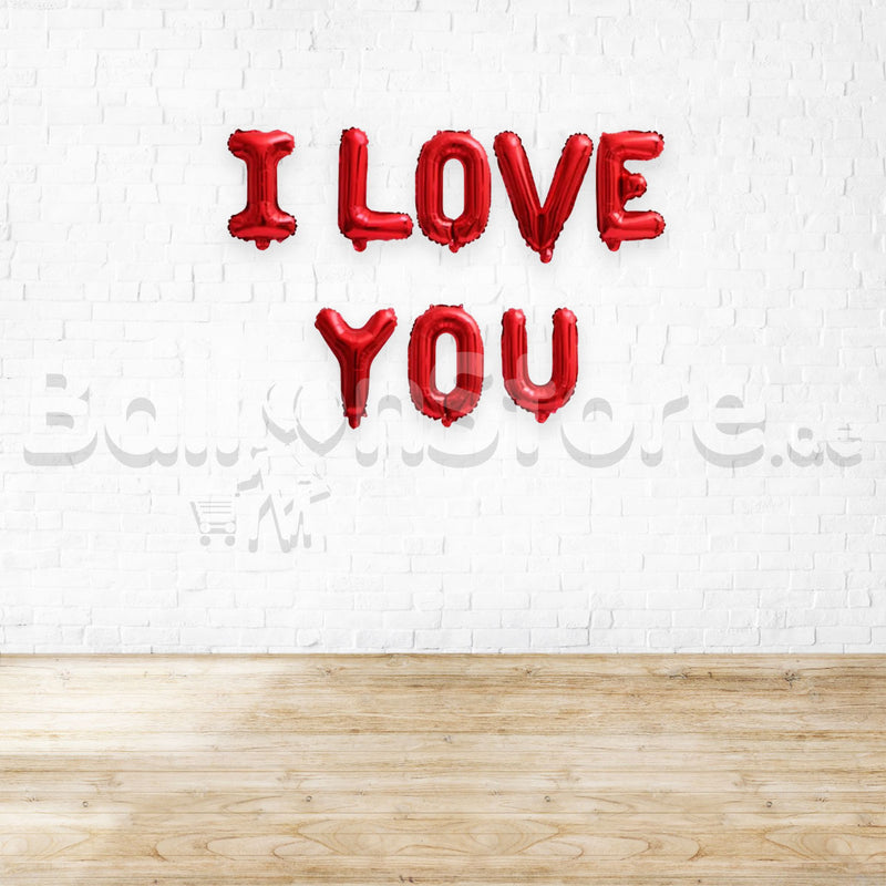 16" I Love You Alphabet Foil Balloons Banner - RED - Air-Filled - NON FLYING / NO HELIUM