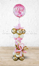 New Born Chrome Roman Balloon Pillar with Jumbo Baby Girl / Boy Confetti as topper