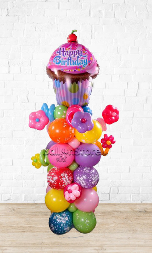 Happy Birthday Balloon Giant Cup Cake Arrangement