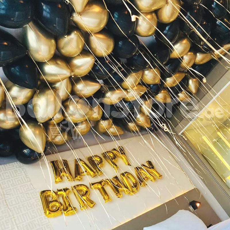 Elegant Chrome Gold & Black Party Party Set-up Balloon - 70Helium and Banner