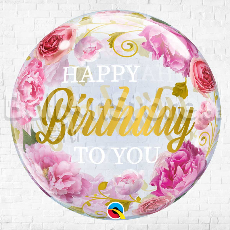 Birthday To You Pink Peonies Bubble Balloons