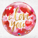 I Love You Paper Hearts Bubble Balloons 22"