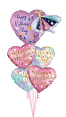 Mother's Day Butterfly & Heart Pastel WaterColor Satin Infused Foil Balloon Bouquet