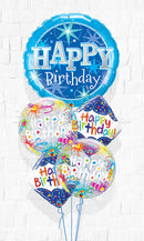 Blue Sparkle Bubbles Birthday Balloon Bouquet With Weight