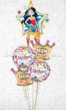 WonderWoman M-O-M You Rule HMD All Foil Balloon Bouquet