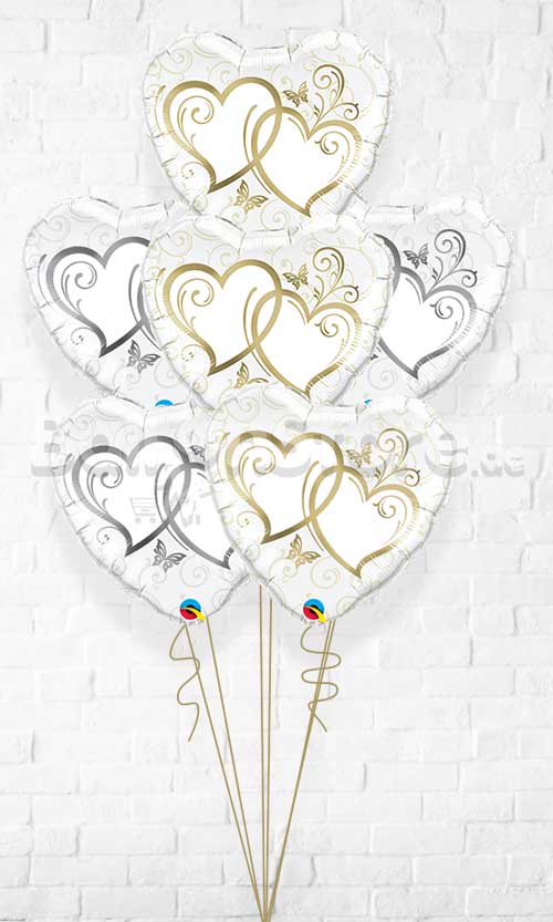 Entwined Hearts Gold and Silver Balloon Bouquet
