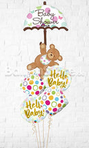 Baby Shower Umbrella & Bear Hello Baby Polka All Foil Balloon Bouquet
