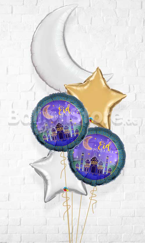 Ramadan Wishes Crescent & Star All Foil Balloon Bouquet