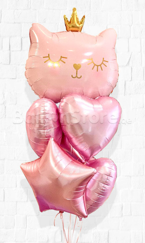 Cutie Cattie Pink Crown All Foil Balloon Bouquet