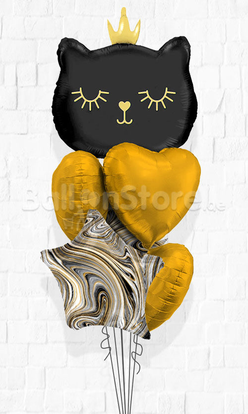 Classic Cattie Black & Golden Crown All Foil Balloon Bouquet