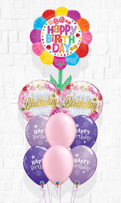 Birthday Bubbles Pink Peonies Birthday Sparkles Flower Balloon Bouquet