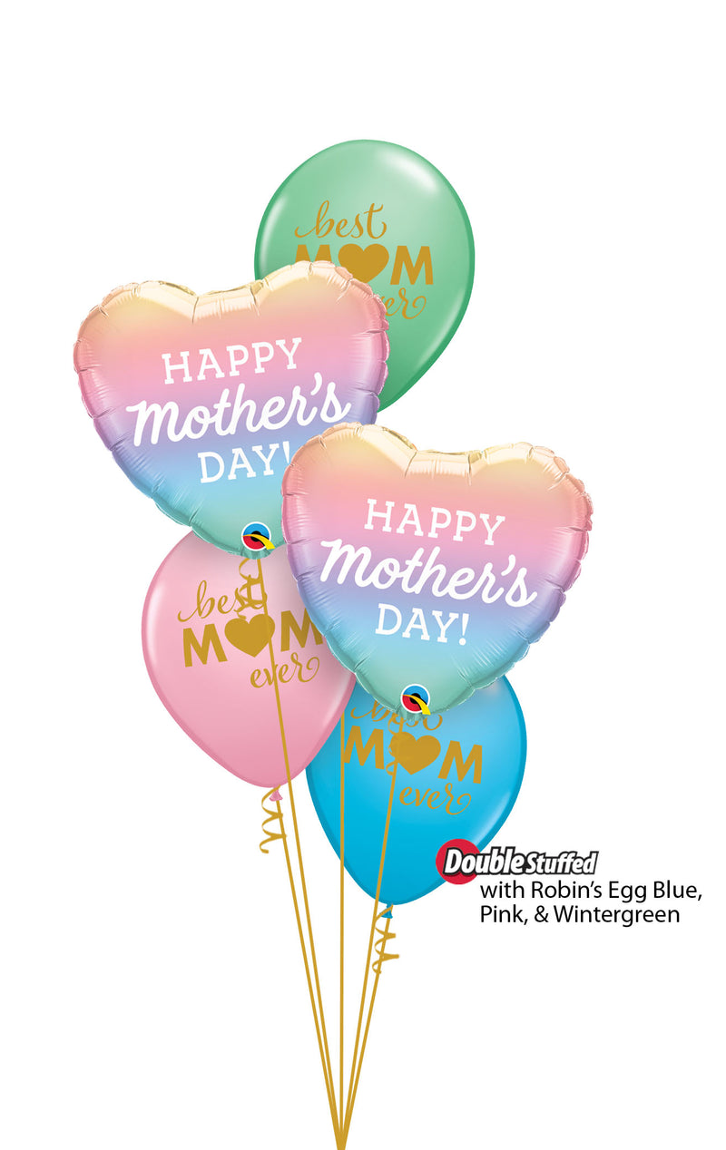 Mother's Day Pastel Ombre Simply Best M(Heart)M ever DoubleStuffed Balloon Bouquet