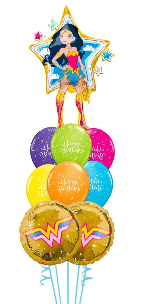 Wonder Woman Sparkle Birthday Super Hero Balloon Bouquet